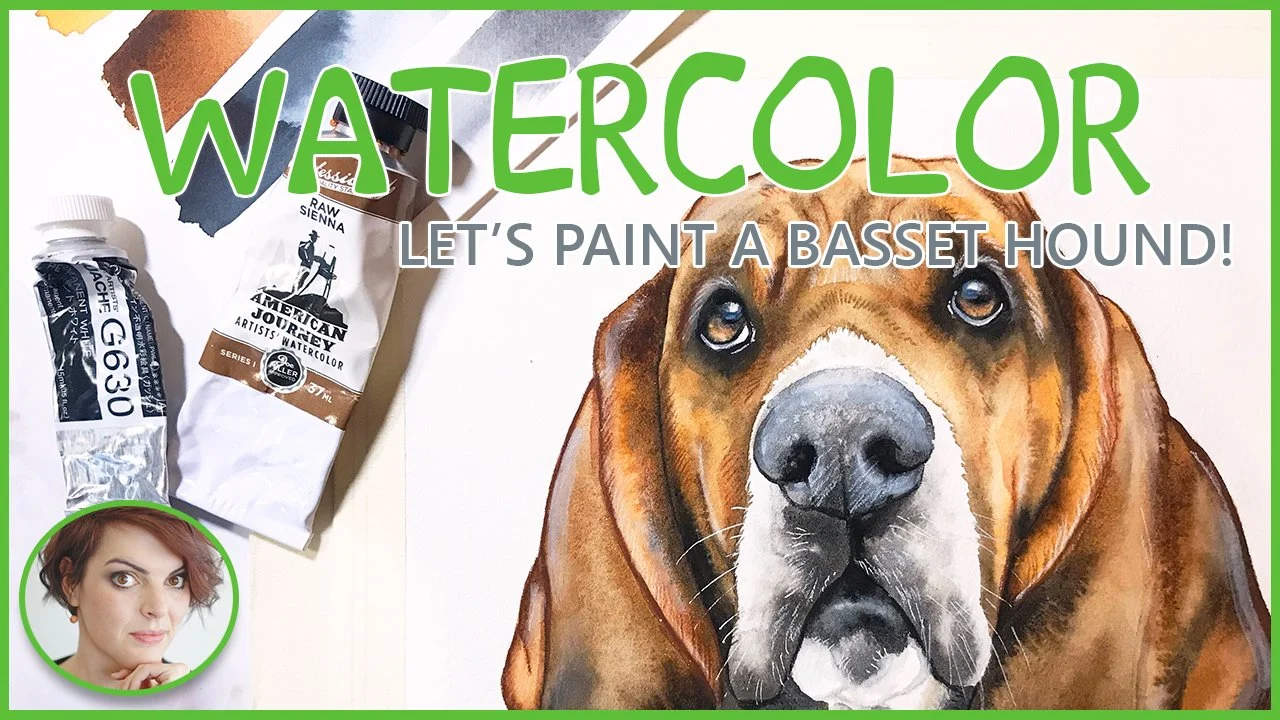 آموزش آبرنگ - بیایید یک سگ را نقاشی کنیم! Basset Hound Edition