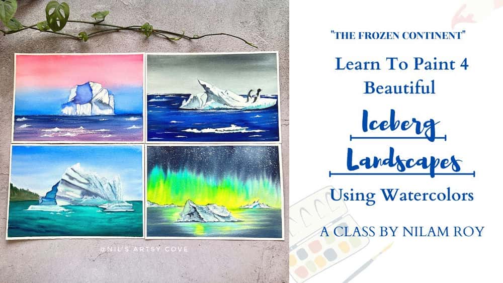 آموزش نقاشی 4 منظره کوه یخ با استفاده از آبرنگ
