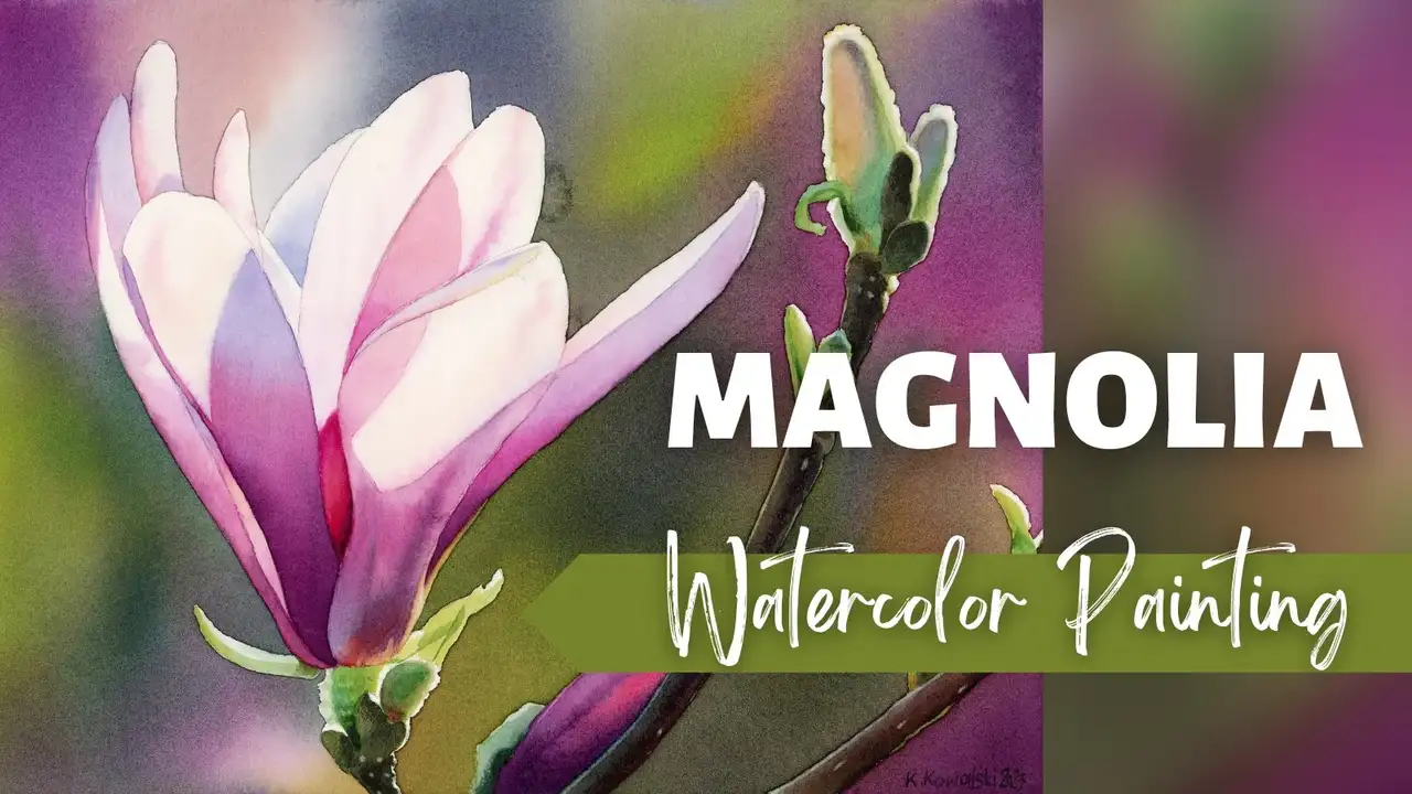 آموزش ماگنولیا آبرنگ: نقاشی یک گل خیره کننده با پس زمینه تیره صاف
