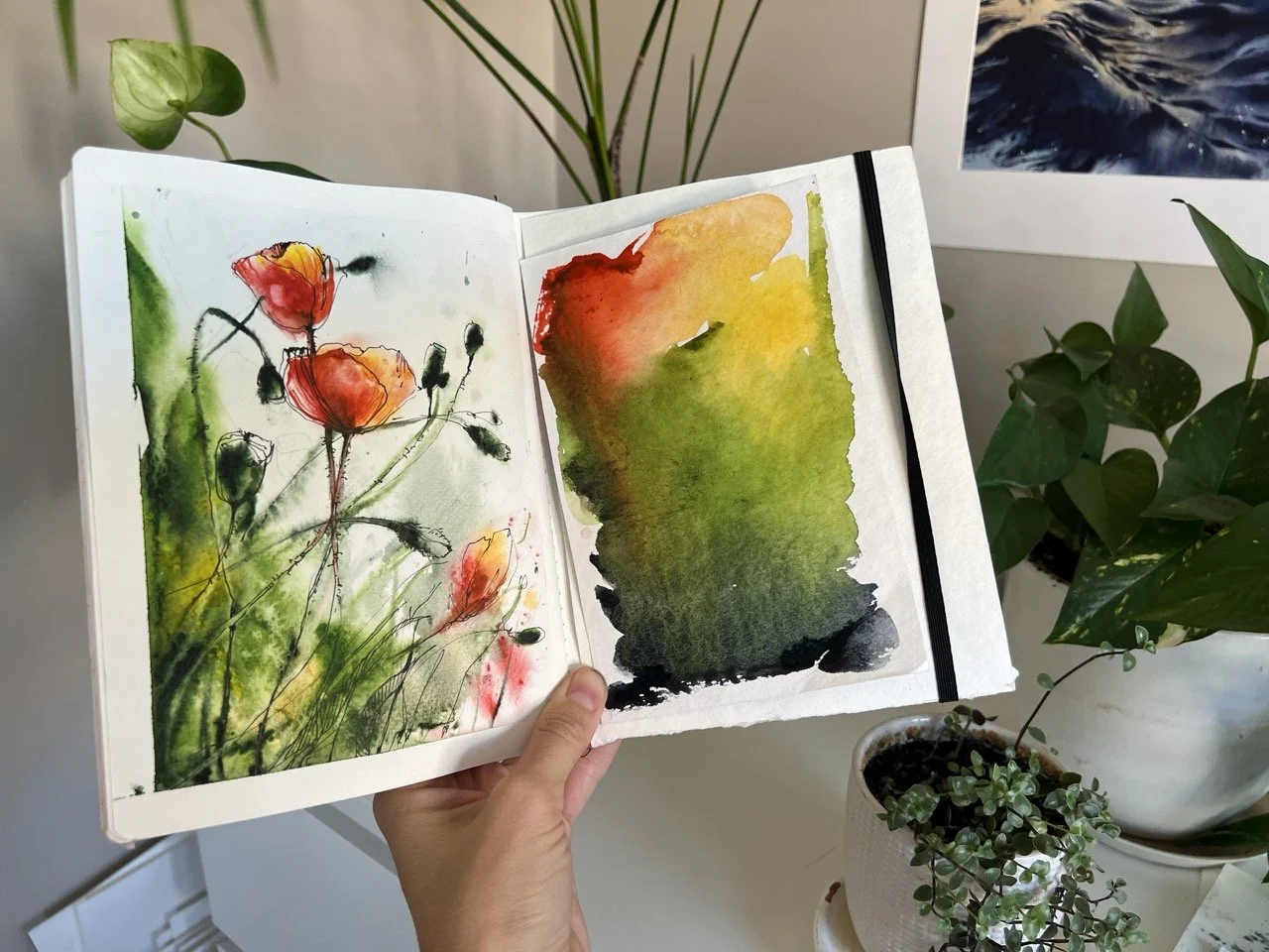 آموزش خطوط شکوفه: نقاشی گل با آبرنگ