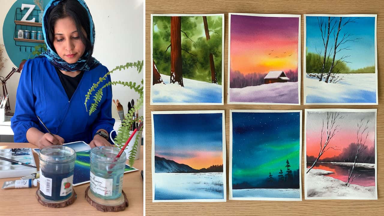 آموزش Desafío en acuarela de 30 días: aprende a pintar 30 paisajes de invierno fáciles