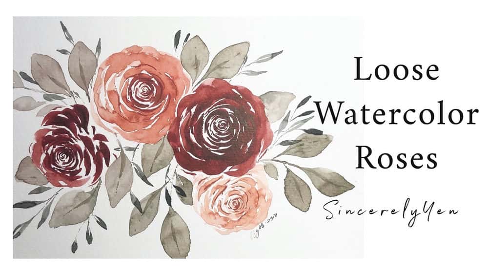 آموزش گل رز آبرنگ شل | نقاشی یک دسته گل رز ساده