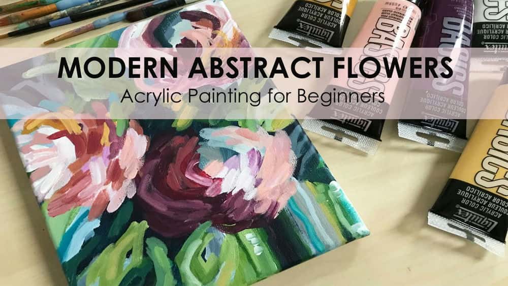 آموزش رنگ آمیزی گل با رنگ اکریلیک! گلهای انتزاعی مدرن برای مبتدیان
