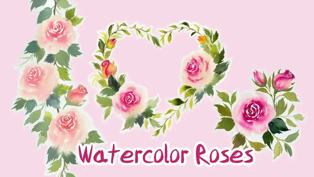 گل رز آبرنگ: آموزش نقاشی یک تاک گل رز و یک تاج گل رز