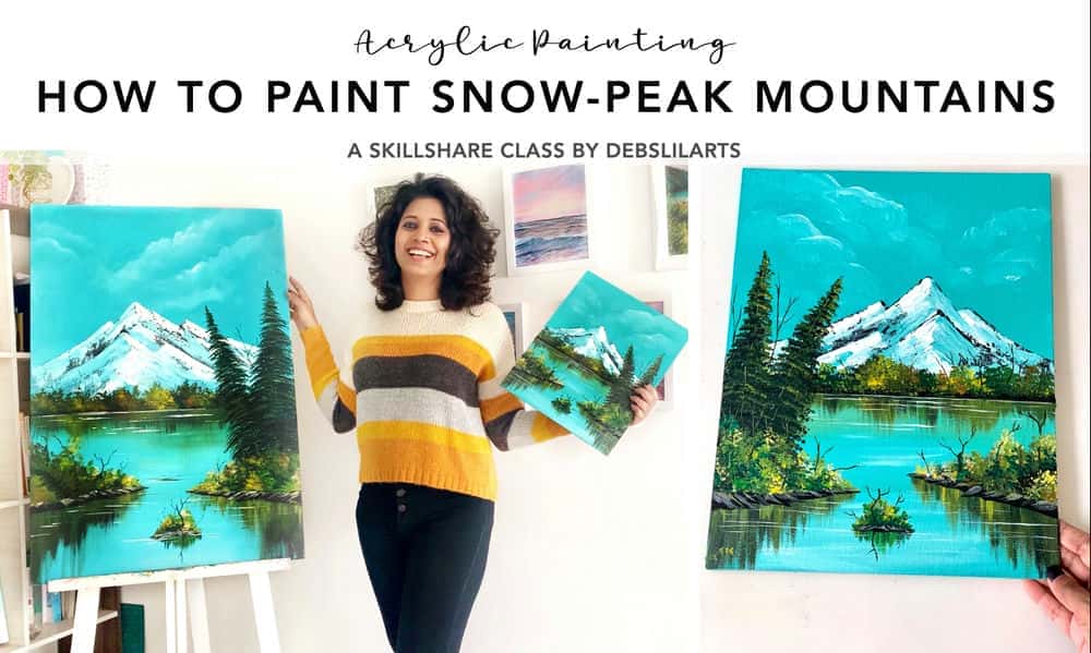 آموزش نحوه رنگ آمیزی کوه های قله برفی با چاقو | نقاشی اکریلیک