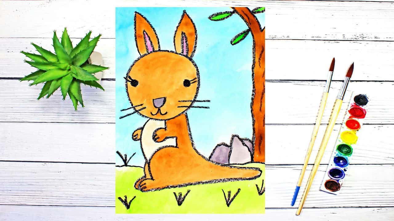 آموزش کلاس هنر آسان برای کودکان و مبتدیان: چگونه یک کانگورو را بکشیم و با آبرنگ نقاشی کنیم