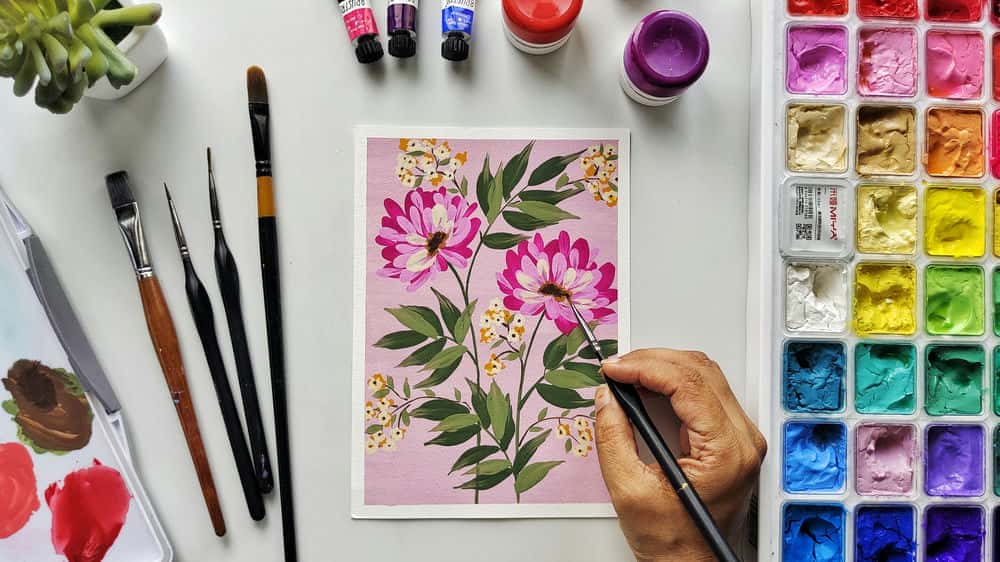 آموزش ماجراهای با گواش: نقاشی گل های سرگرم کننده