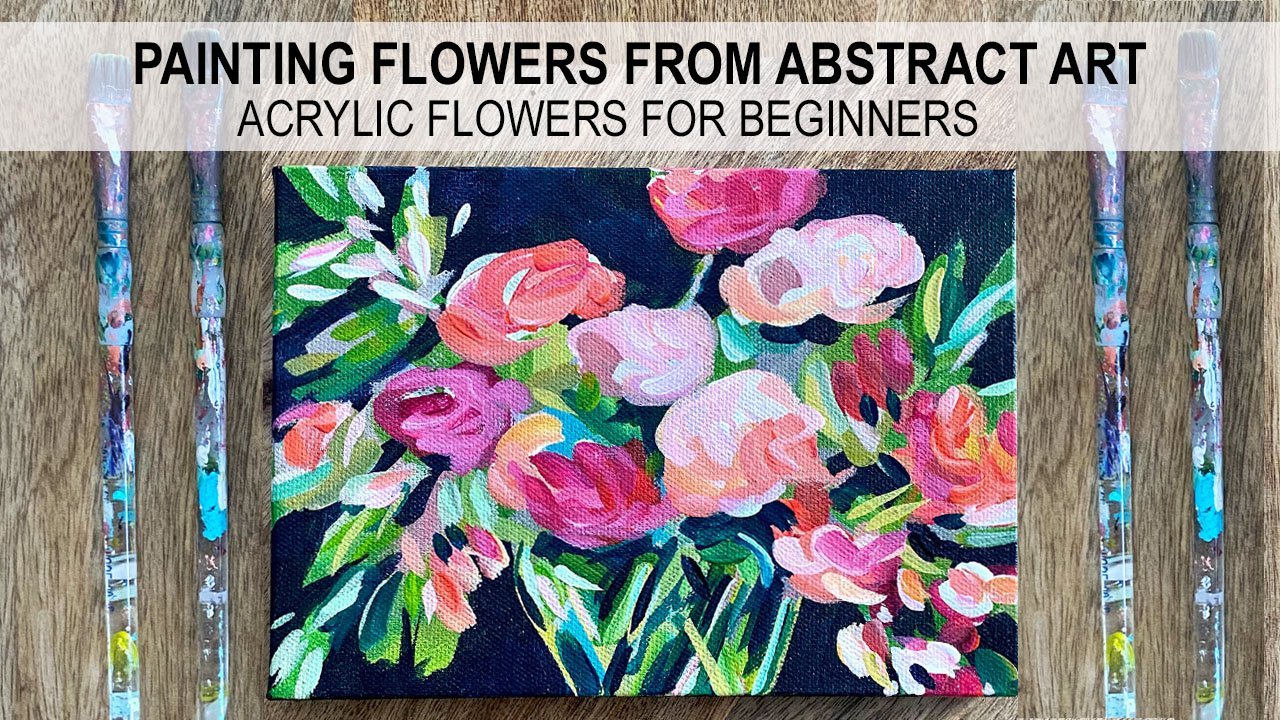 آموزش نقاشی اکریلیک: با شروع با یک نقاشی انتزاعی، گل های رنگارنگ را رنگ آمیزی کنید! مبتدی دوستانه!