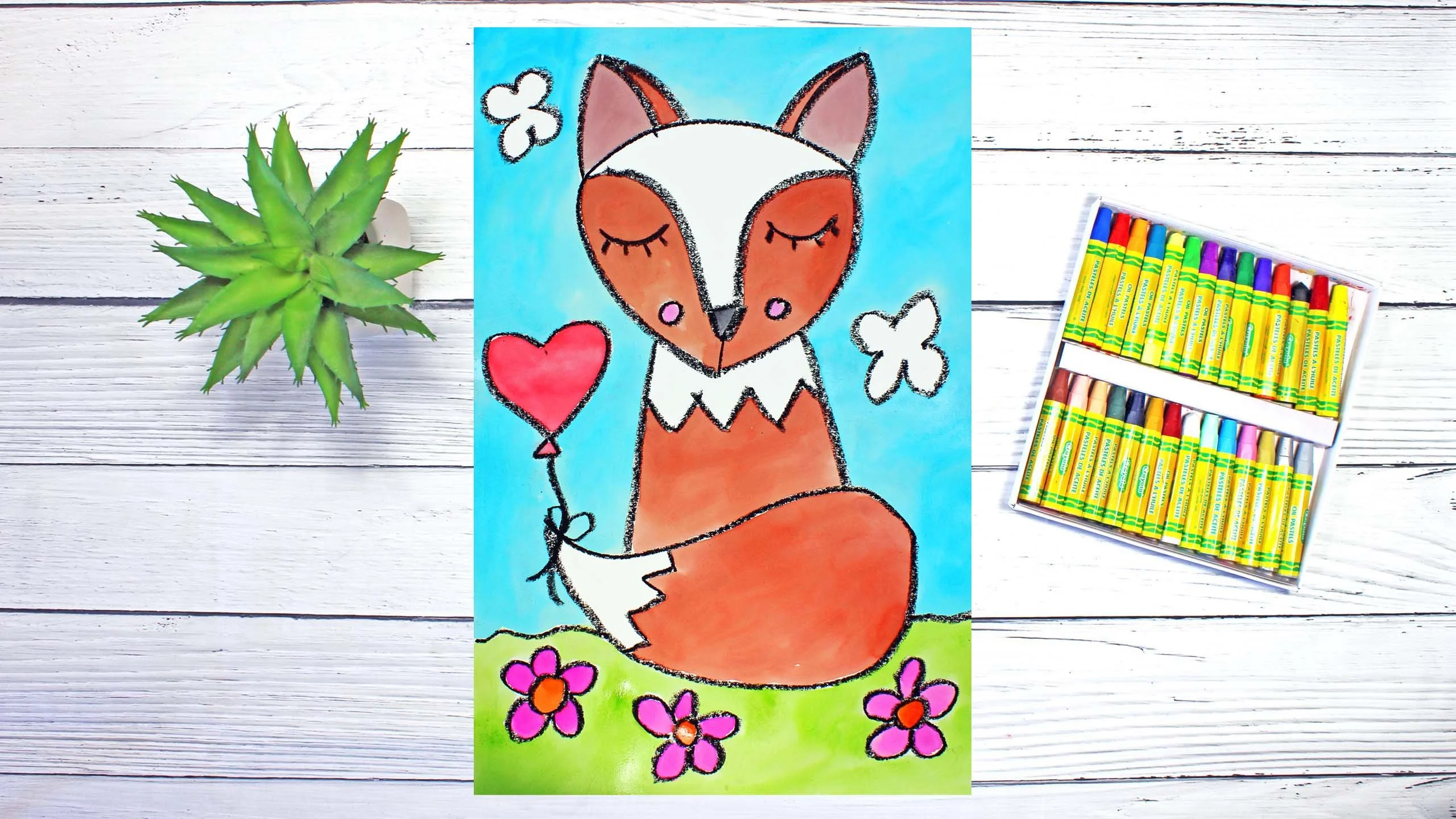 آموزش کلاس هنر برای کودکان و مبتدیان: چگونه یک روباه را با بادکنک قلب بکشیم و آبرنگ بکشیم