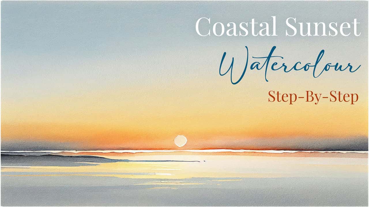 آموزش درخشش ساحلی در آبرنگ: راهنمای نقاشی غروب های ساده مناظر دریایی