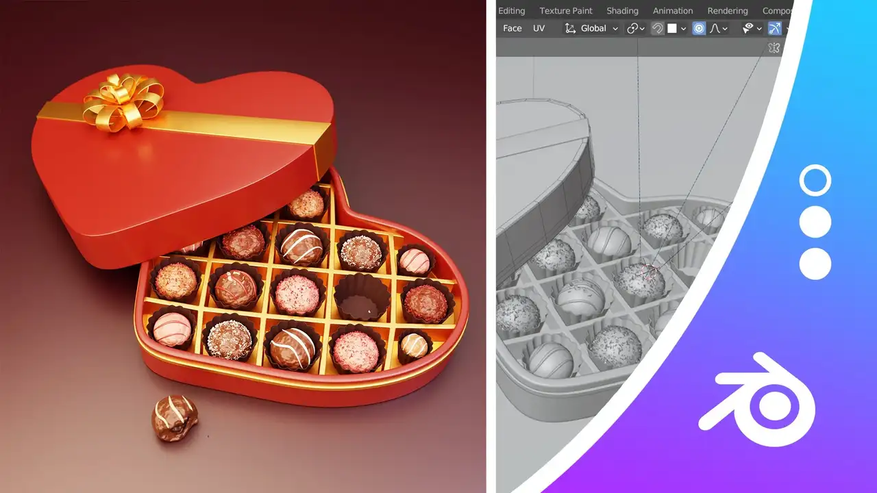 تصویرسازی جعبه پرالین سه بعدی | آموزش سه بعدی Blender