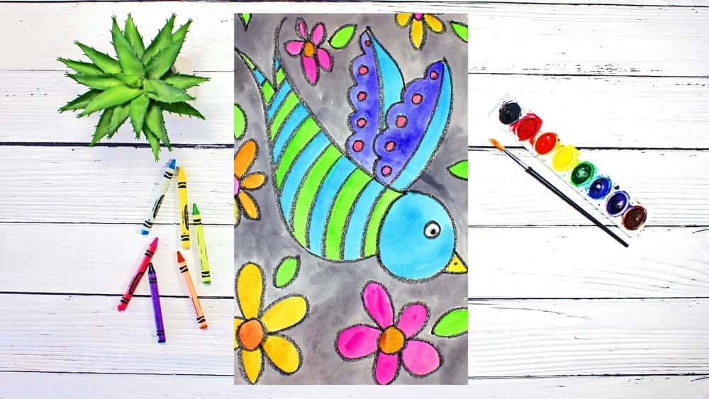 آموزش هنر برای کودکان و مبتدیان: چگونه یک پرنده و گلهای هنر عامیانه را بکشیم و با آبرنگ نقاشی کنیم