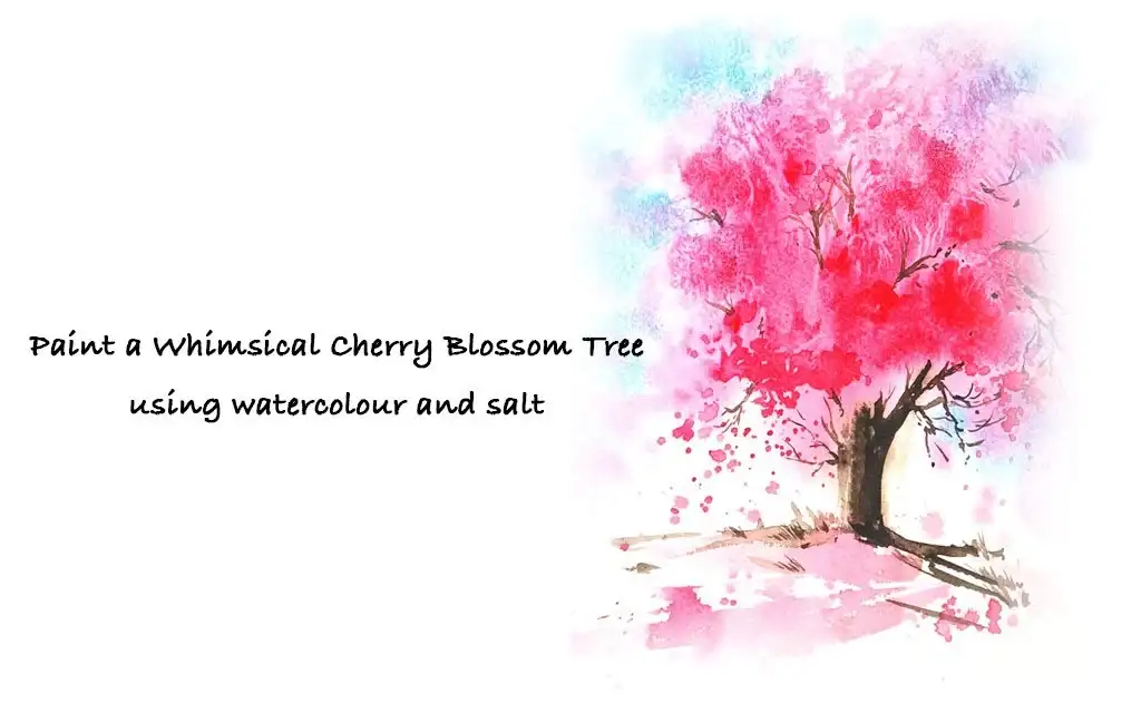 آموزش یک درخت شکوفه گیلاس عجیب و غریب را با استفاده از آبرنگ و نمک رنگ کنید