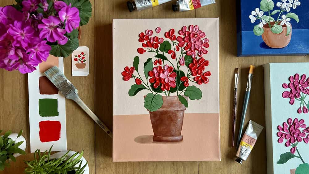 آموزش رنگ آمیزی با بافت: شمعدانی گلدانی به سبک Impasto را در اکریلیک ایجاد کنید