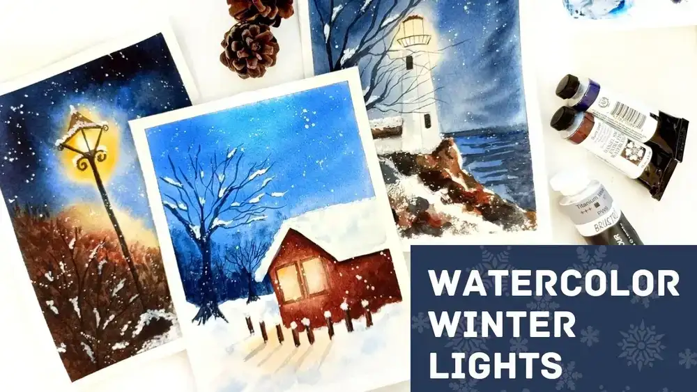 آموزش چراغ های زمستانی آبرنگ: چراغ های درخشان را رنگ کنید