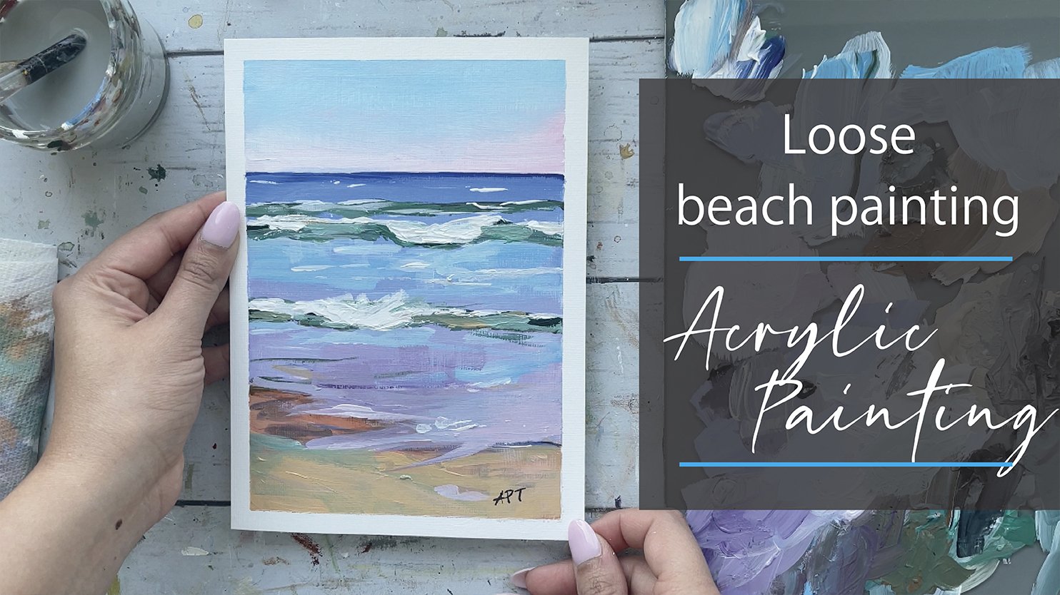 آموزش نقاشی ساحل اکریلیک شل - نقاشی ساده اقیانوس