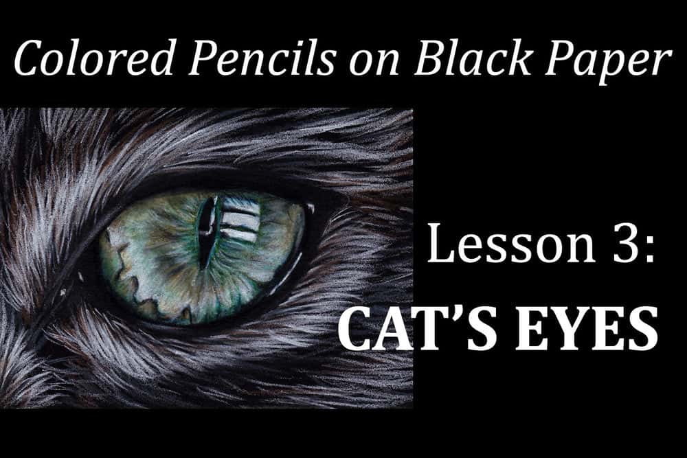 آموزش مداد رنگی روی کاغذ سیاه: چشمان گربه