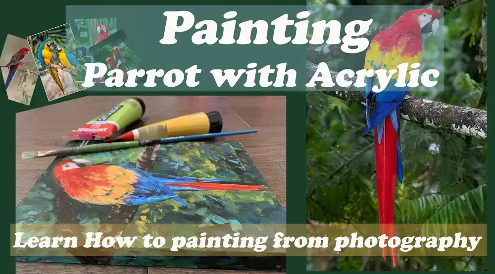 نقاشی اکریلیک - آموزش نقاشی طوطی رنگارنگ از عکاسی