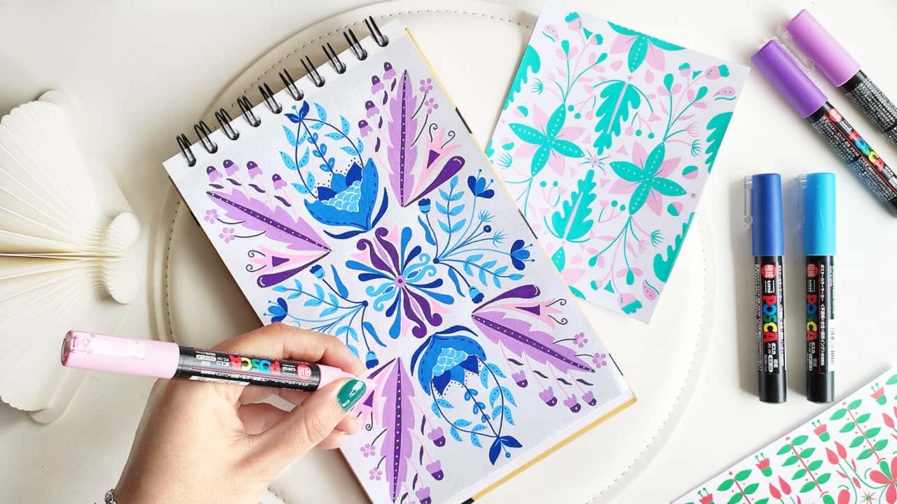 آموزش هنر عامیانه گیاه‌شناسی با قلم‌های پوسکا: ابله‌های گلدار خود را به طرح الگو تبدیل کنید