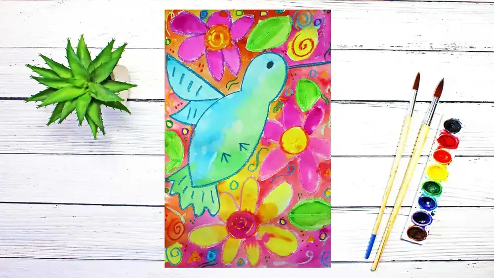 آموزش طراحی و آبرنگ نقاشی مرغ مگس خوار در باغ: پروژه هنری برای کودکان و مبتدیان
