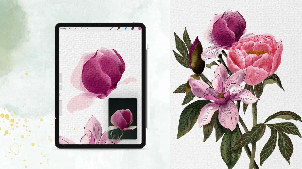 آموزش نقاشی گل ها با آبرنگ دیجیتال در Procreate