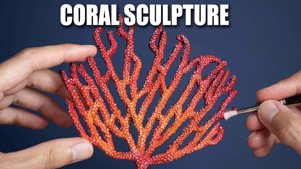 آموزش نحوه مجسمه سازی - مرجان : پنکه دریای گورگورنیای قرمز - خاک رس پلیمری/خشت مدلسازی