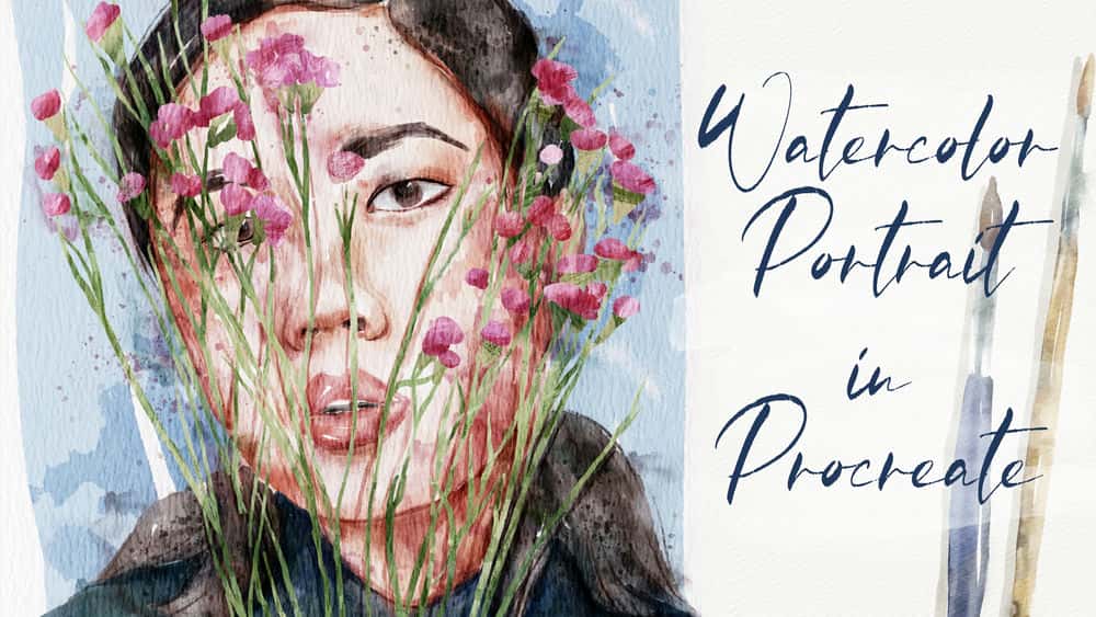 آموزش نقاشی پرتره دیجیتالی آبرنگ در Procreate - Girl with Flowers