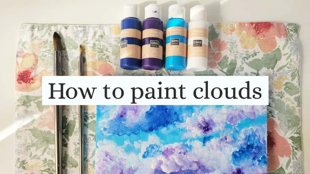 How to Paint Clouds - آموزش هنر نقاشی اکریلیک - رنگارنگ بنفش سفید آسمان آبی ابرها