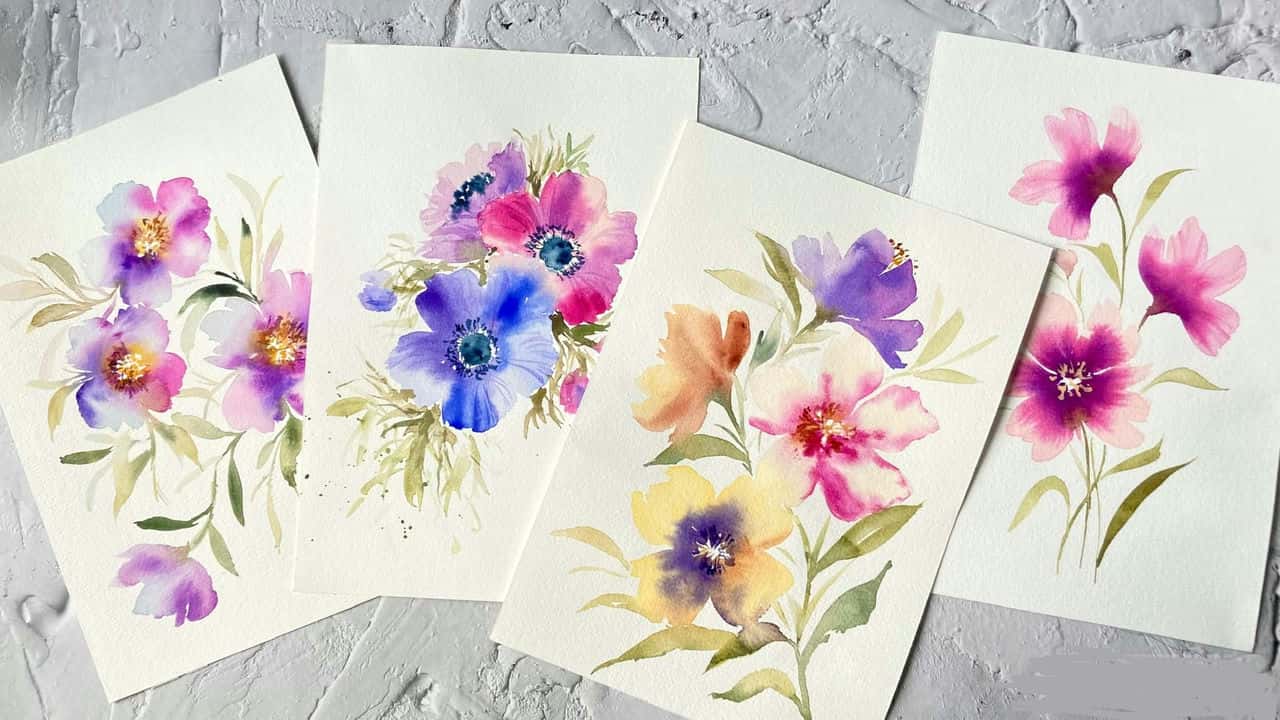 آموزش نقاشی گل های آبرنگ به سبک شل