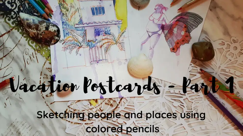 آموزش مجموعه کارت پستال های تعطیلات - قسمت 1 - طراحی افراد و مکان ها با مداد رنگی