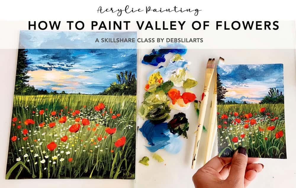 آموزش نحوه رنگ آمیزی دره گل ها | نقاشی اکریلیک