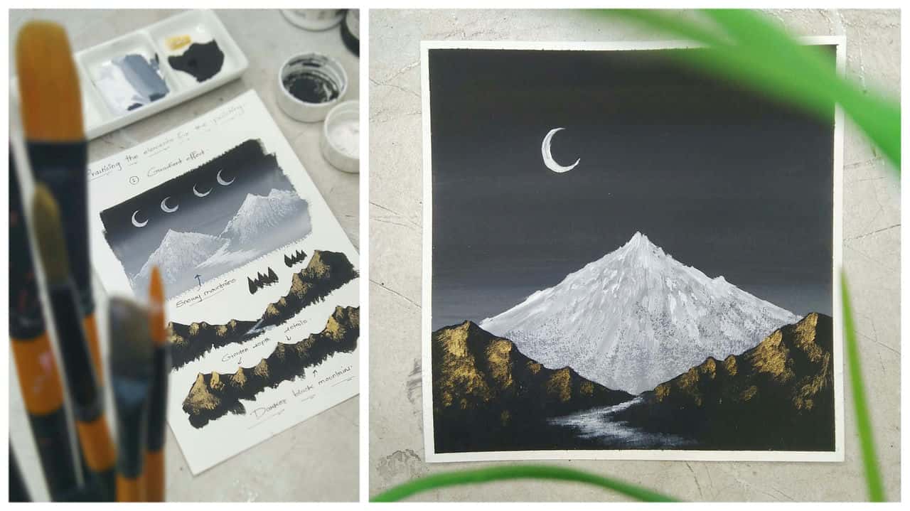 راه به تپه برفی - آموزش نقاشی رنگ پوستر زیبا