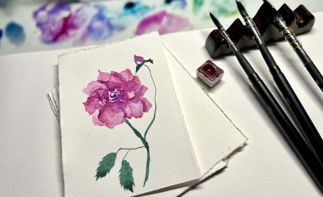 آموزش نقاشی گل رز آبرنگ برای مبتدیان