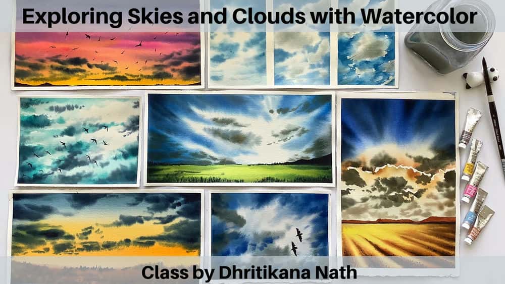 آموزش کاوش در آسمان و ابرها با آبرنگ
