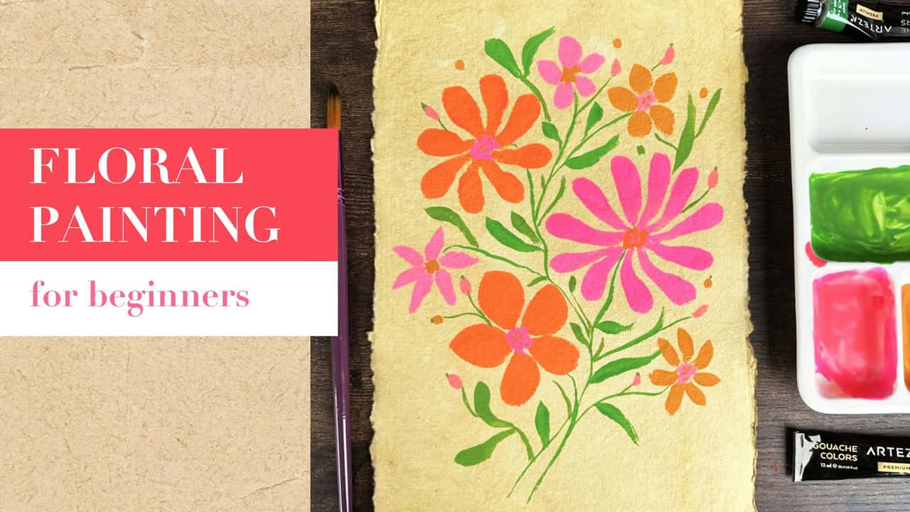 آموزش گواش برای مبتدیان: یک دسته گل زیبا رنگ کنید