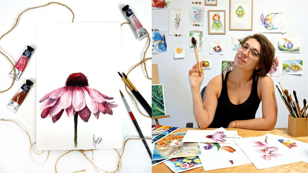 آموزش دیزی صورتی: راهنمای مبتدی برای نقاشی با گل آبرنگ