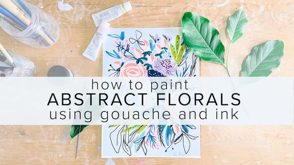 آموزش گلهای انتزاعی را با استفاده از گواش و جوهر رنگ کنید