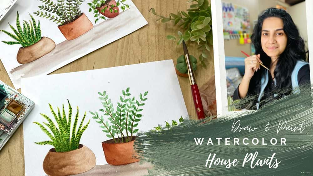 آموزش چگونه گیاهان خانه را با آبرنگ بکشیم و گیاهان داخل خانه را نقاشی کنیم ایده ساده آبرنگ مبتدی