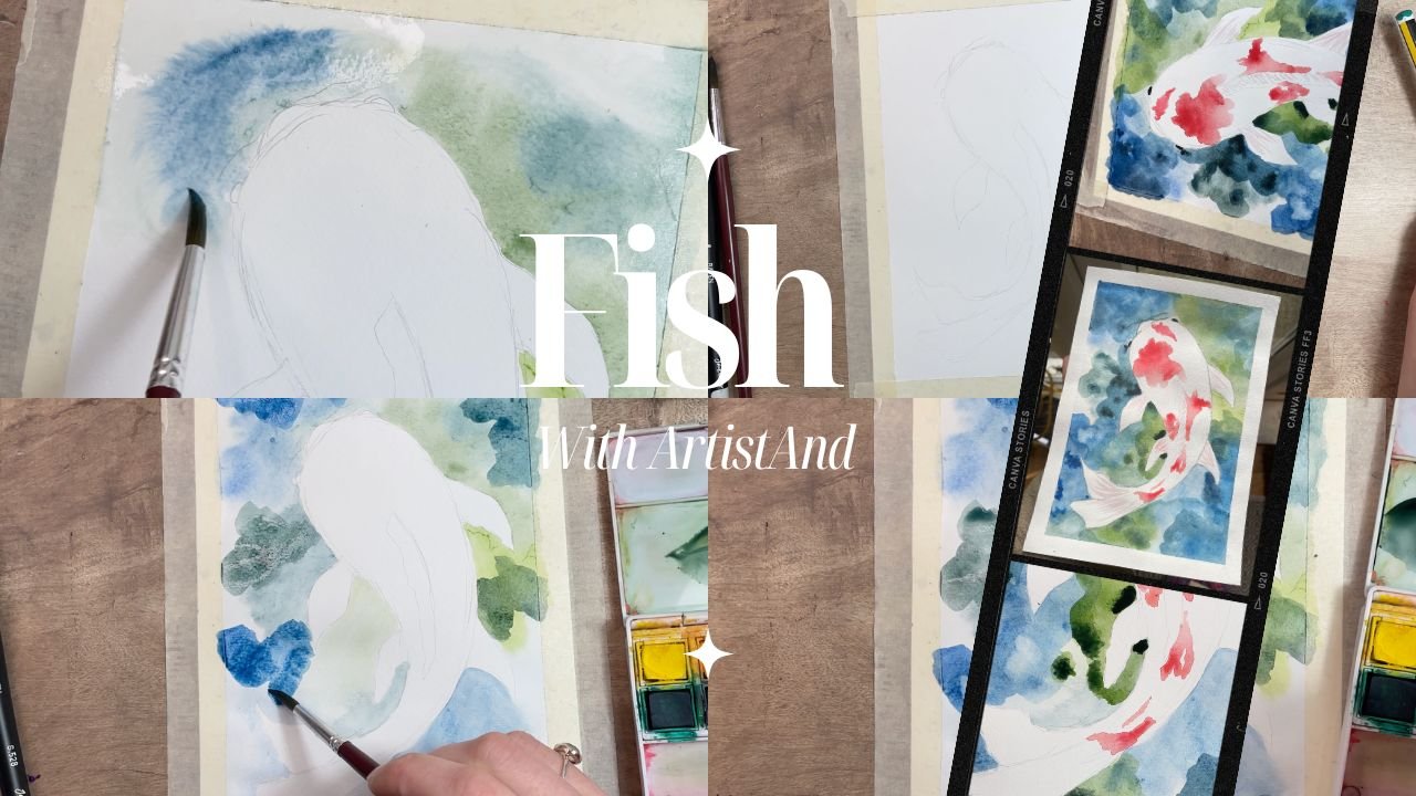 آموزش با استفاده از آبرنگ ماهی را در آب رنگ کنید