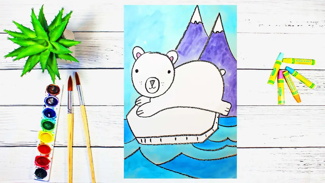 آموزش کلاس هنر برای کودکان: چگونه یک خرس قطبی شناور روی یخ را بکشیم و با آبرنگ نقاشی کنیم