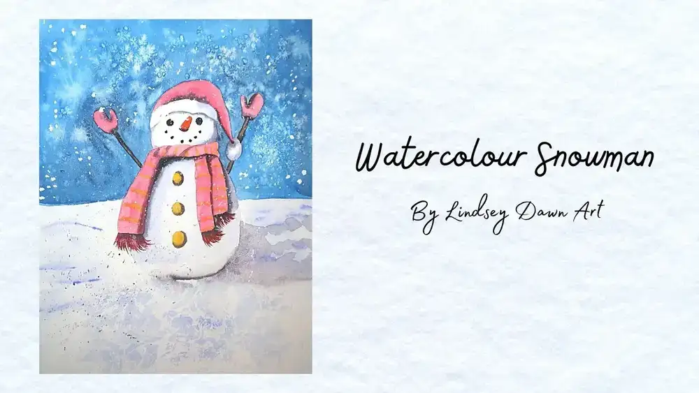 آموزش نقاشی یک آدم برفی در آبرنگ: آموزش منظره زمستانی کریسمس جادویی