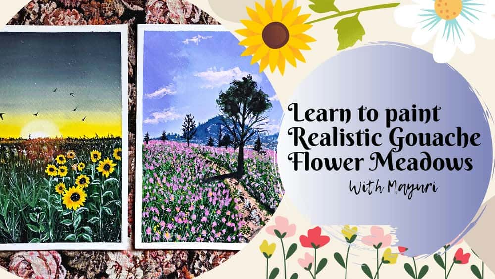 آموزش یاد بگیرید که چمنزارهای گل گواش واقعی را نقاشی کنید