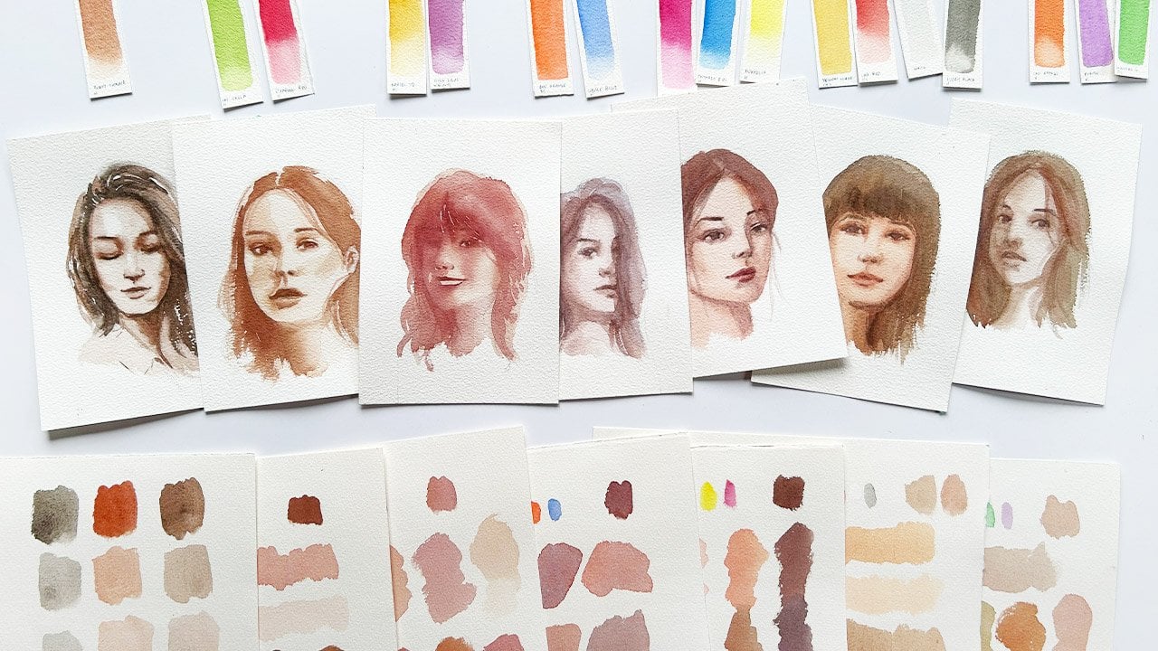 آموزش چالش آبرنگ: ۷ روز ترکیب رنگ پوست و نقاشی پرتره‌های آزاد
