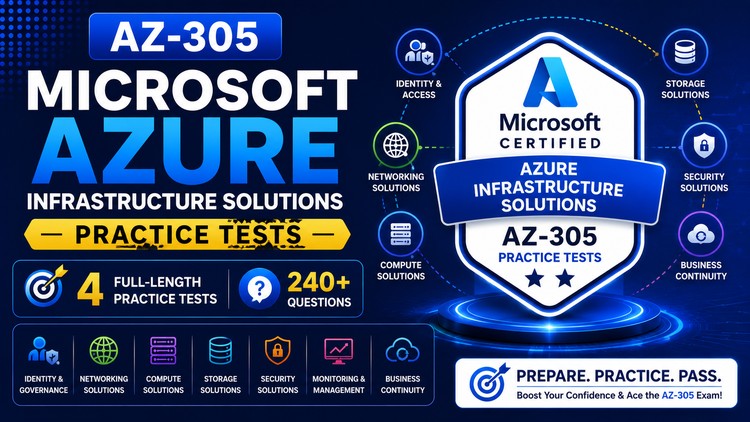 دوره آزمون‌های جامع و شبیه‌ساز مدرک AZ-305 راهکارهای زیرساختی Azure