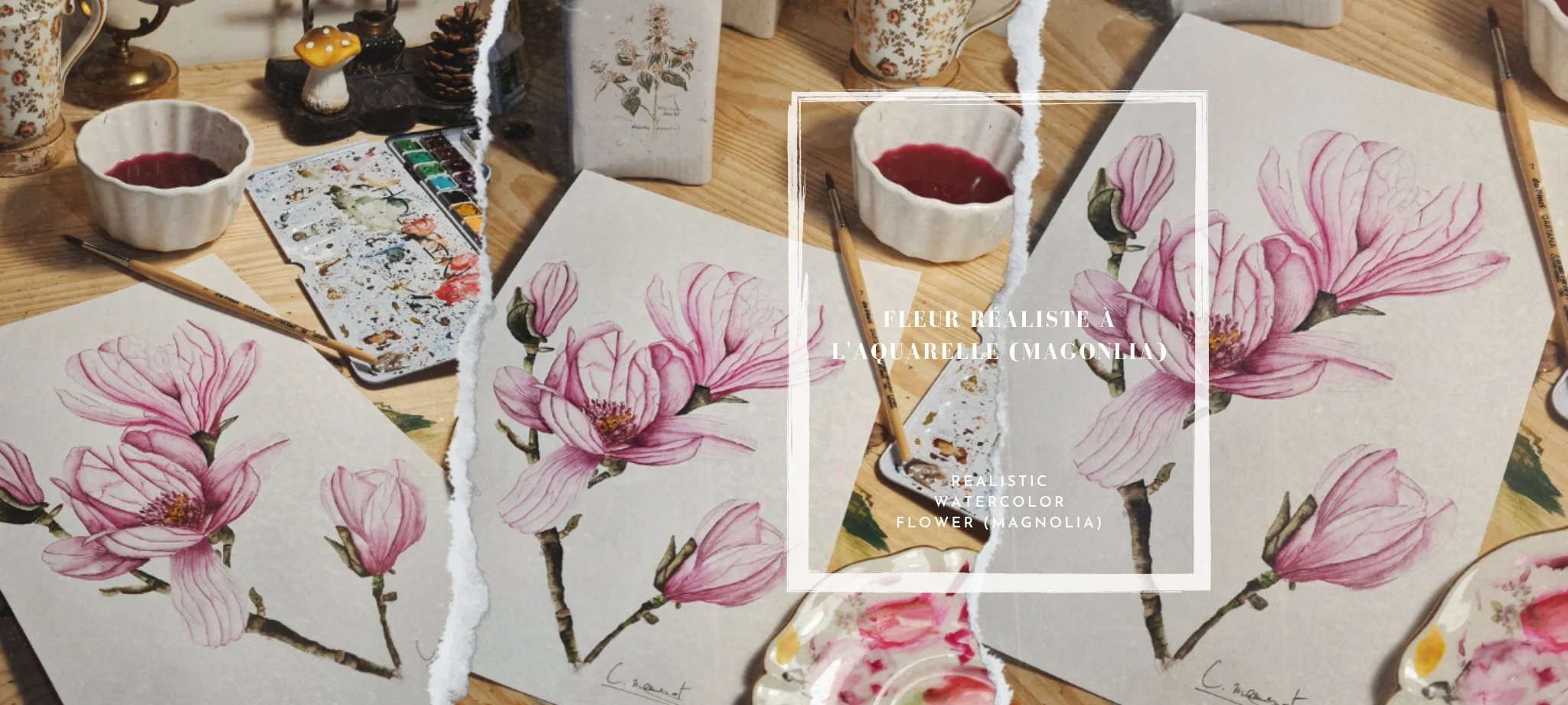 آموزش fleur magnolia réaliste à l'Aquarelle ، l'ombre et la lumière à l'Aquarelle