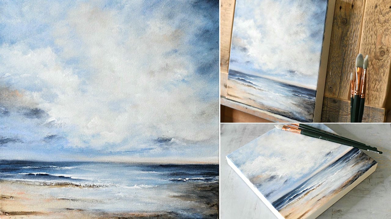 آموزش جایی که آسمان به دریا می‌پیوندد: خلق صحنه‌ای ساحلی گویا با رنگ اکریلیک
