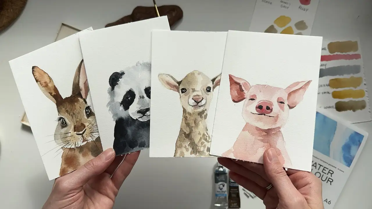 آموزش حیوانات دوست‌داشتنی و بامزه نوزاد: بره، پاندا، بچه خوک و خرگوش آبرنگی
