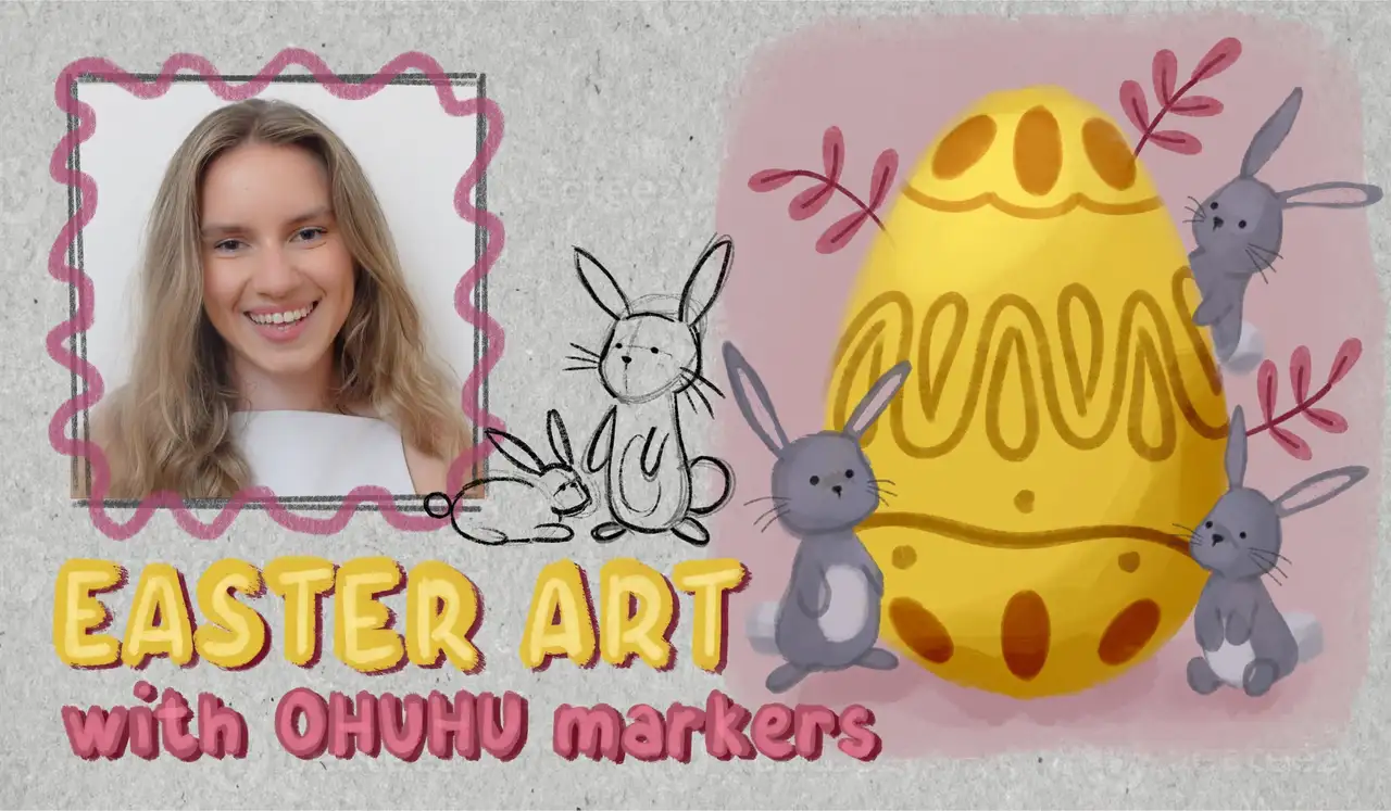 آموزش هنر با مارکرهای Ohuhu برای مبتدیان: تخم مرغ عید پاک و خرگوش بکشید
