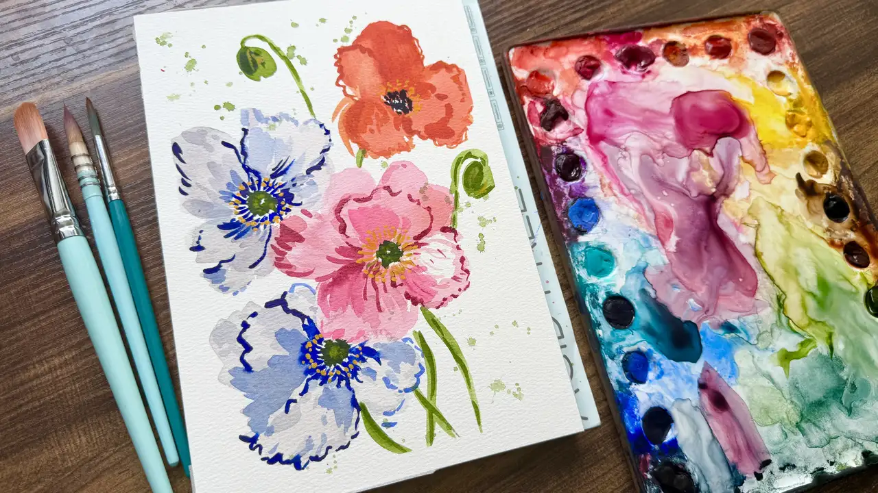 آموزش رها کردن اشتباهات در هنر: نقاشی آبرنگ شقایق‌های ایسلندی برای مراقبت از خود

