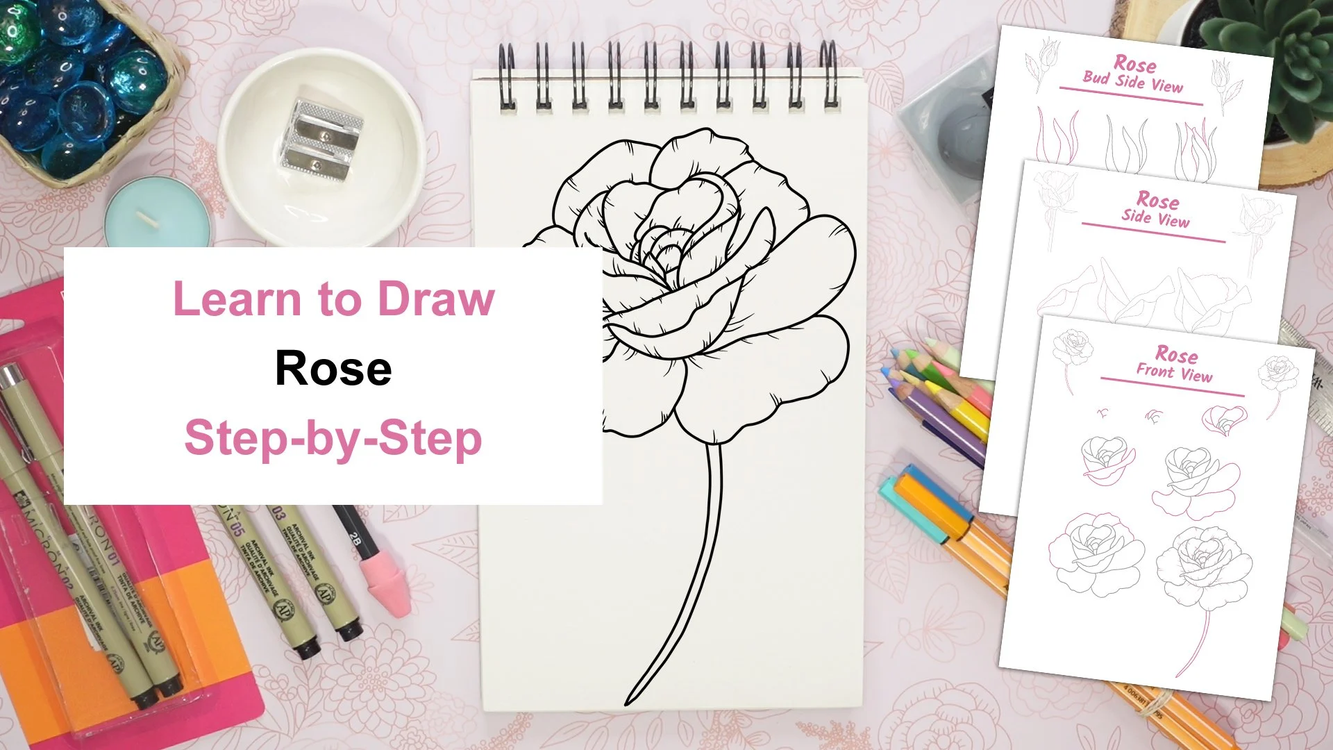 آموزش گام به گام طراحی گل رز با خط: طراحی خطی گل
